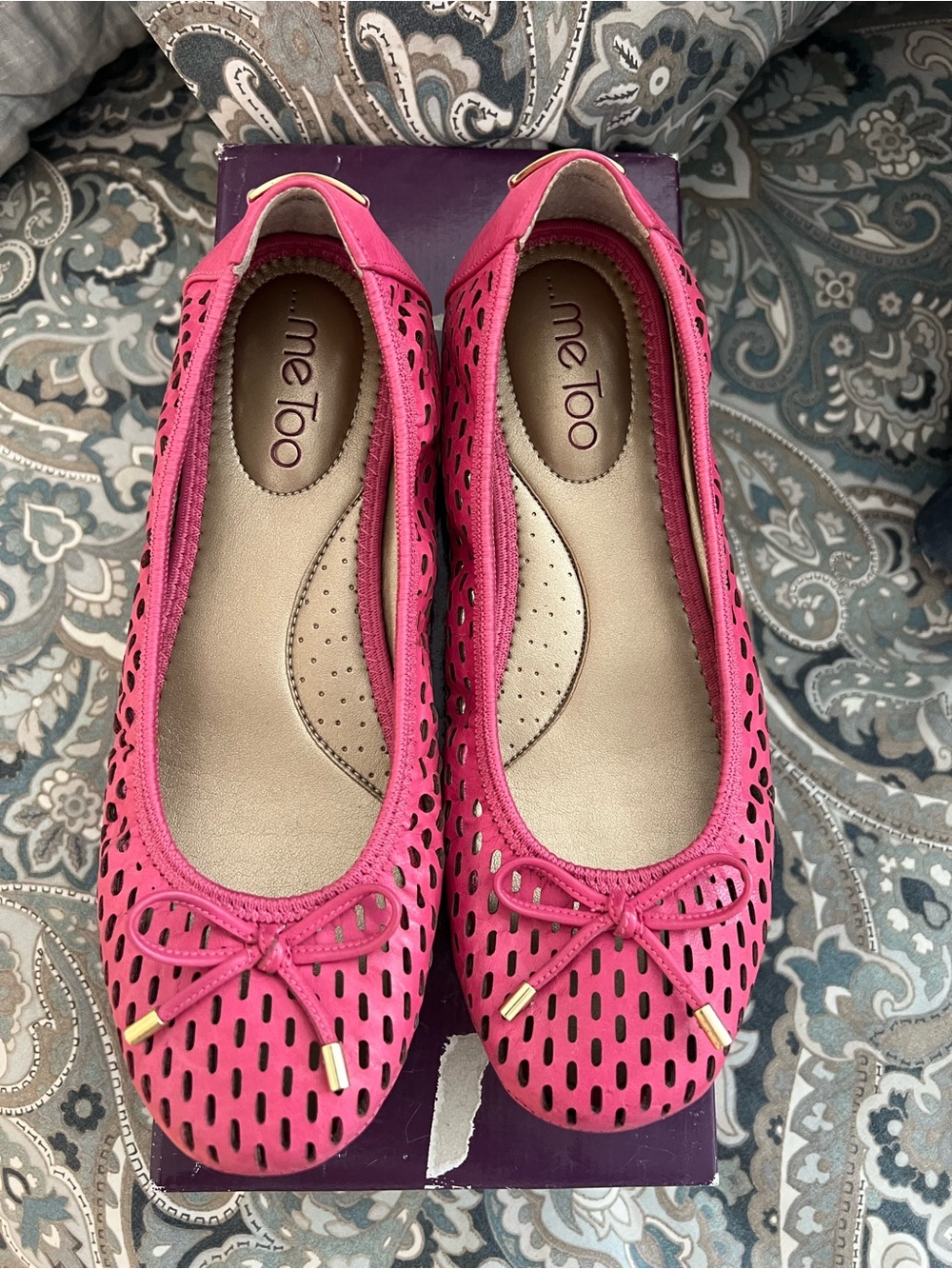 me too Hot Pink Perforated Ballet Flats with Bow